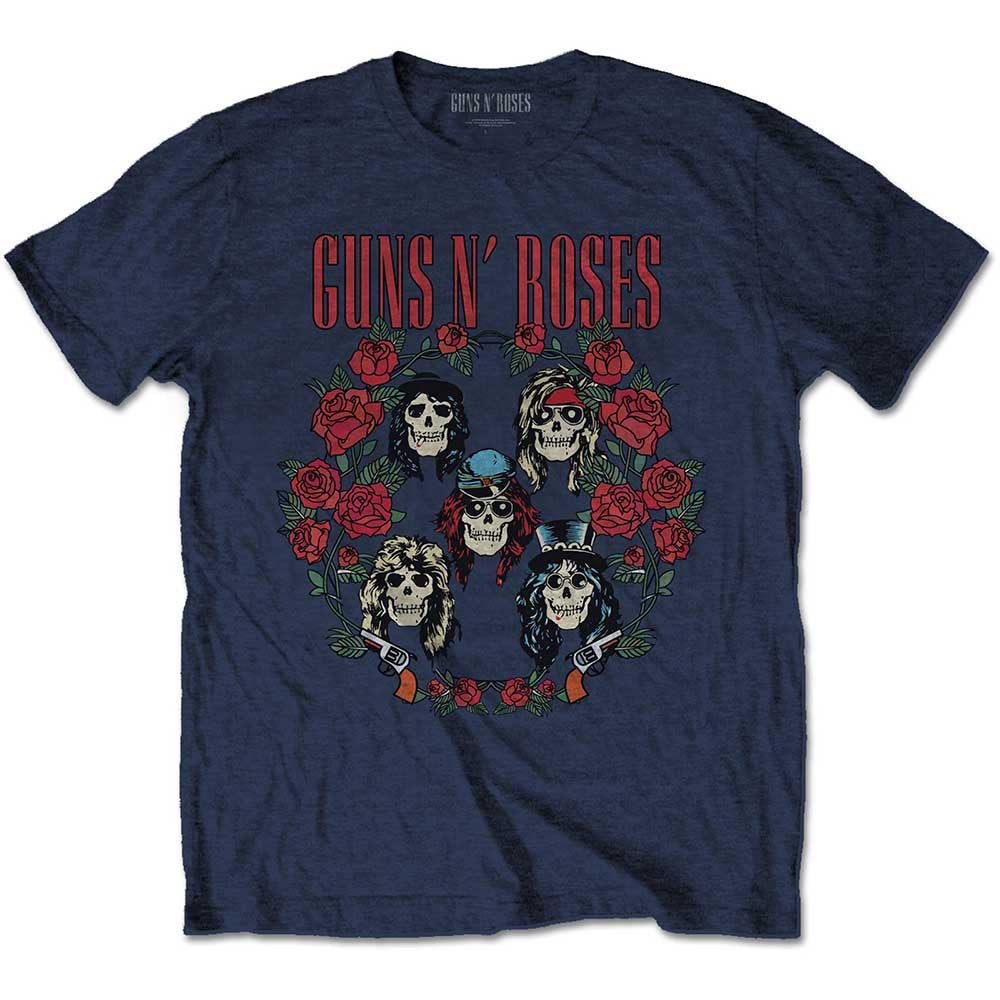 Guns N Roses -Skulls Wreath - Navy Blue t-shirt