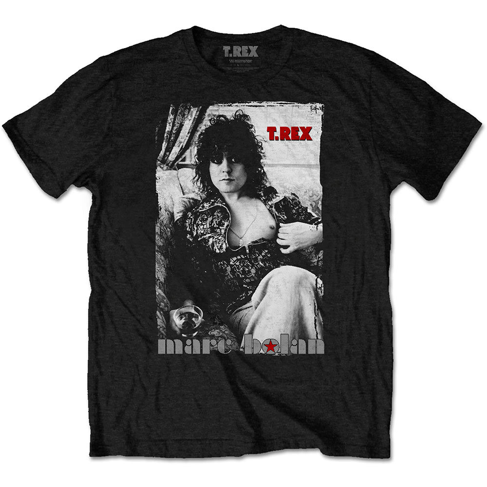 T.Rex Marc Bolan - Marc Sitting & Red Logo -  Black t-shirt
