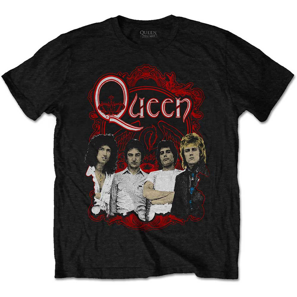 Queen - Ornate Crest Photo - Black  t-shirt