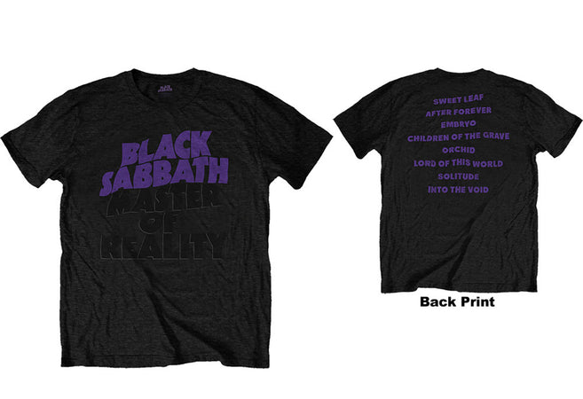 Black Sabbath. - Masters Of Reality Album with Tracklist Back Print - Black t-shirt