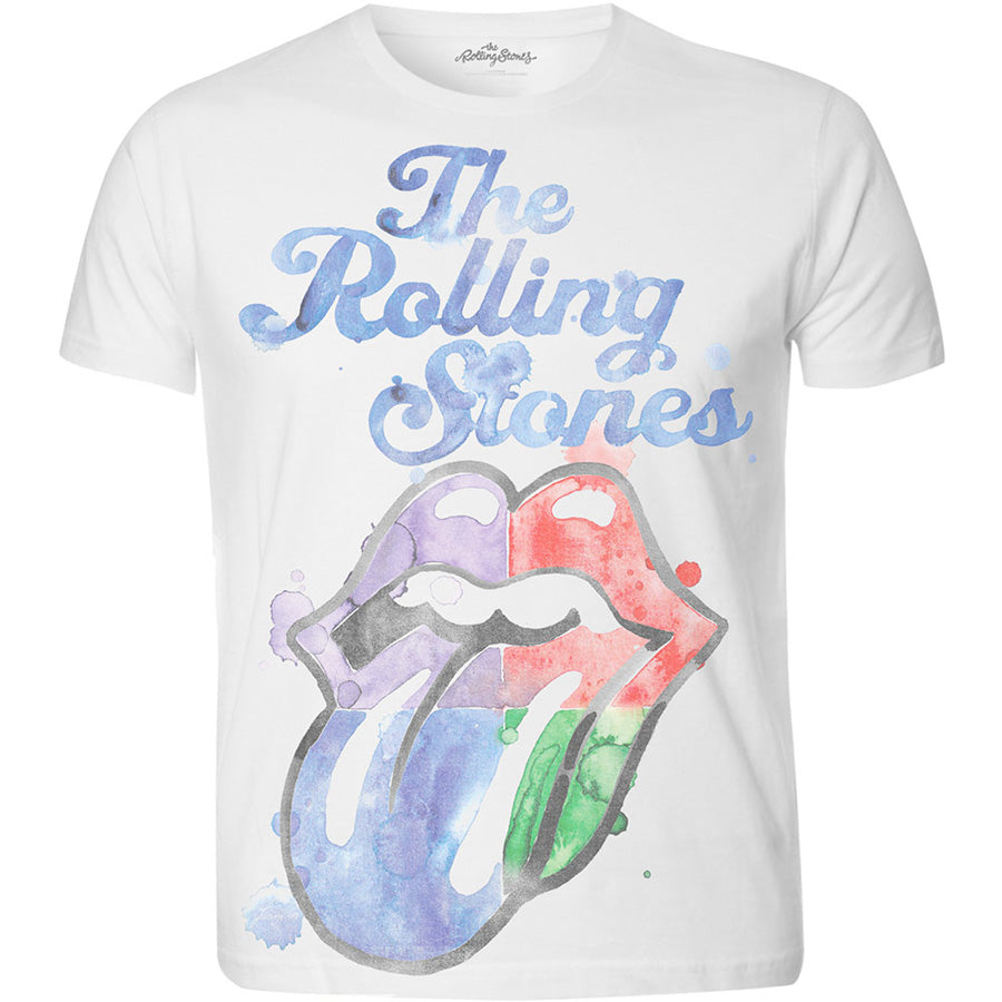 The Rolling Stones - Watercolor Tongue-Sublimation Print - White  T-shirt