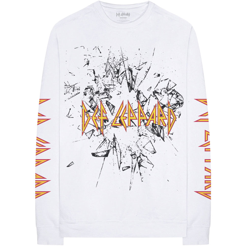 Def Leppard - Shatter with sleeve print - White Long Sleeve  t-shirt