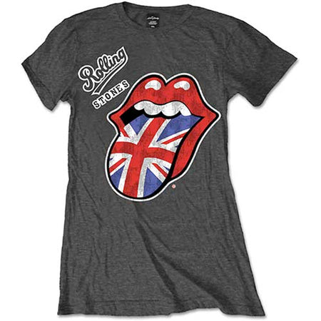 The Rolling Stones - Vintage British Tongue - Ladies Charcoal Grey T-shirt