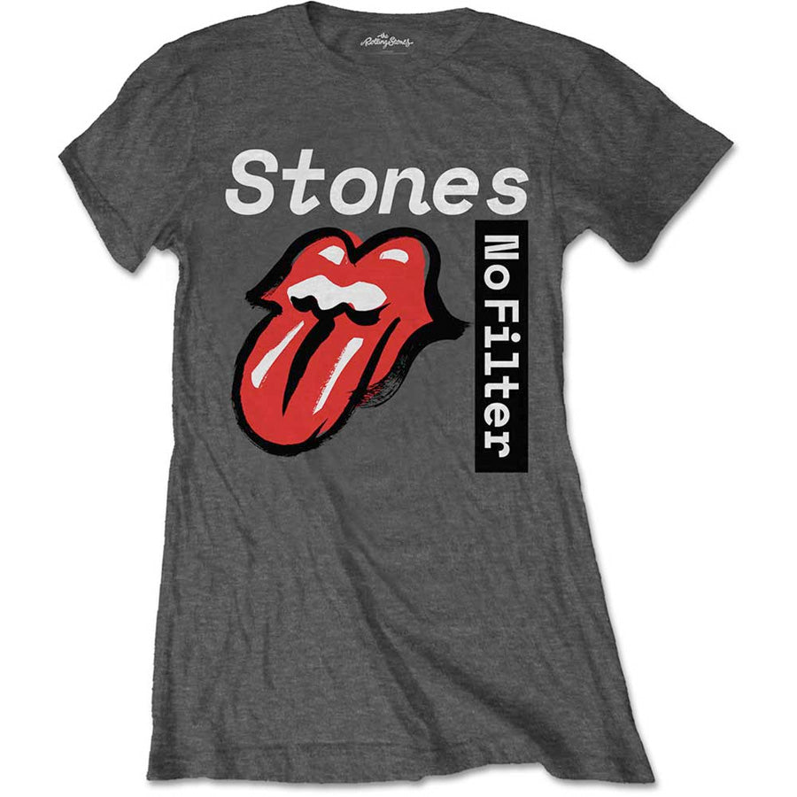 The Rolling Stones - No Filter Text - Ladies Charcoal T-shirt