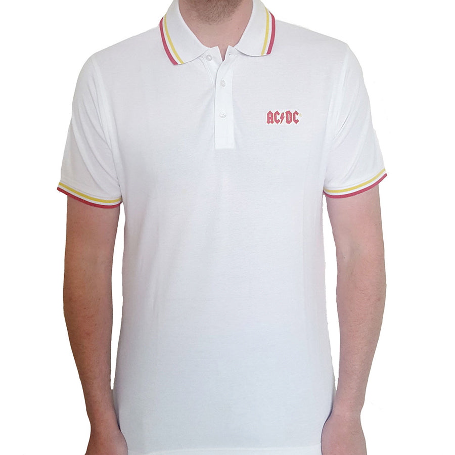 AC/DC - Embroidered Classic Logo - White Polo Shirt – burning airlines