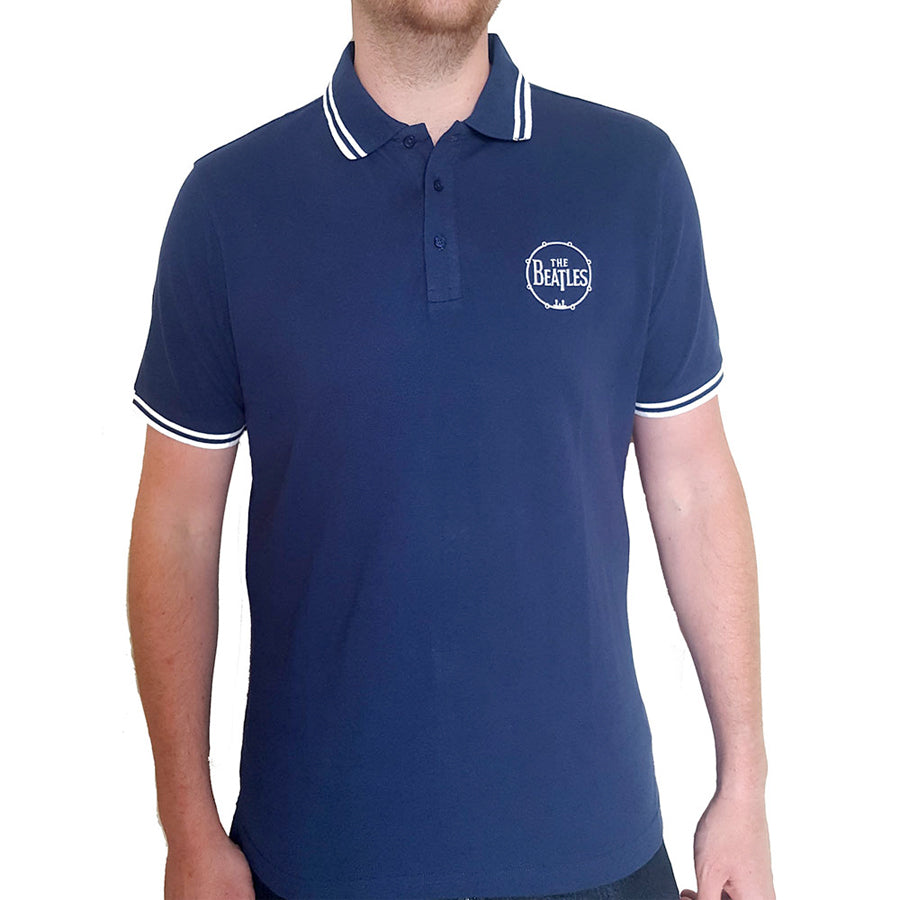 The Beatles - Embroidered Drum Logo - Navy Blue Polo Shirt