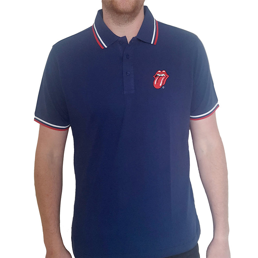 The Rolling Stones - Embroidered Classic Tongue Logo - Navy Blue Polo Shirt