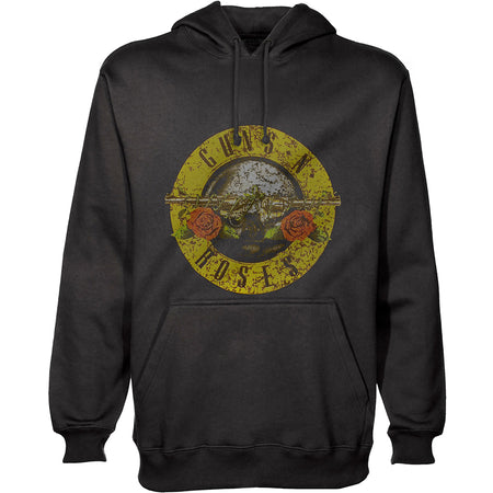 Guns N Roses - Distressed Classic Seal - Black Hooded Sweatshirt