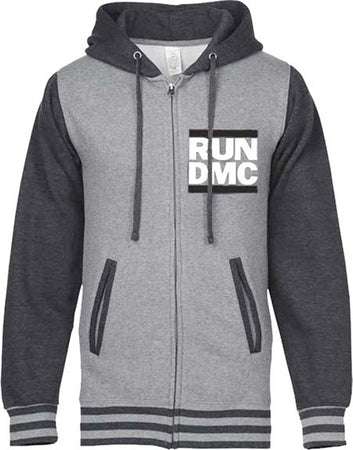 RUN DMC- Two Tone Grey Varsity Logo - Zip Up Hooded Sweatshirt