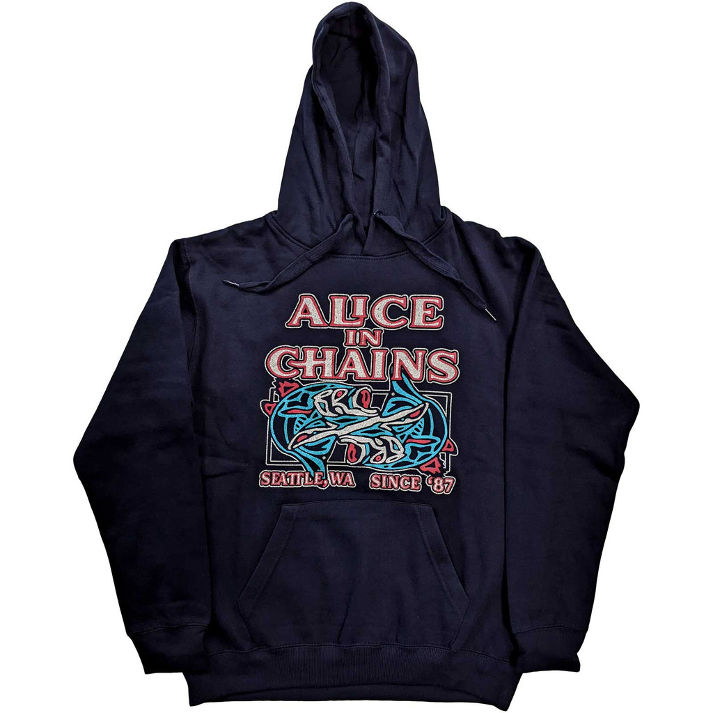 Alice In Chains - Totem Fish - Pullover Navy Blue Hooded Sweatshirt
