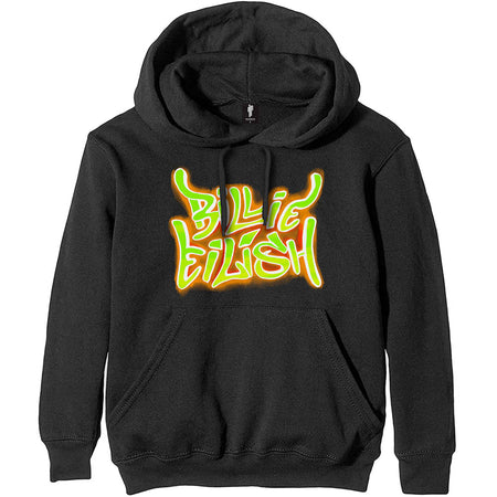 Billie Eilish - Airbrush Flames - Pullover Black Hooded Sweatshirt