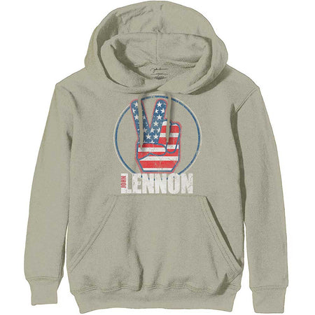 John Lennon - Peace Fingers US Flag - Sand Hooded Sweatshirt