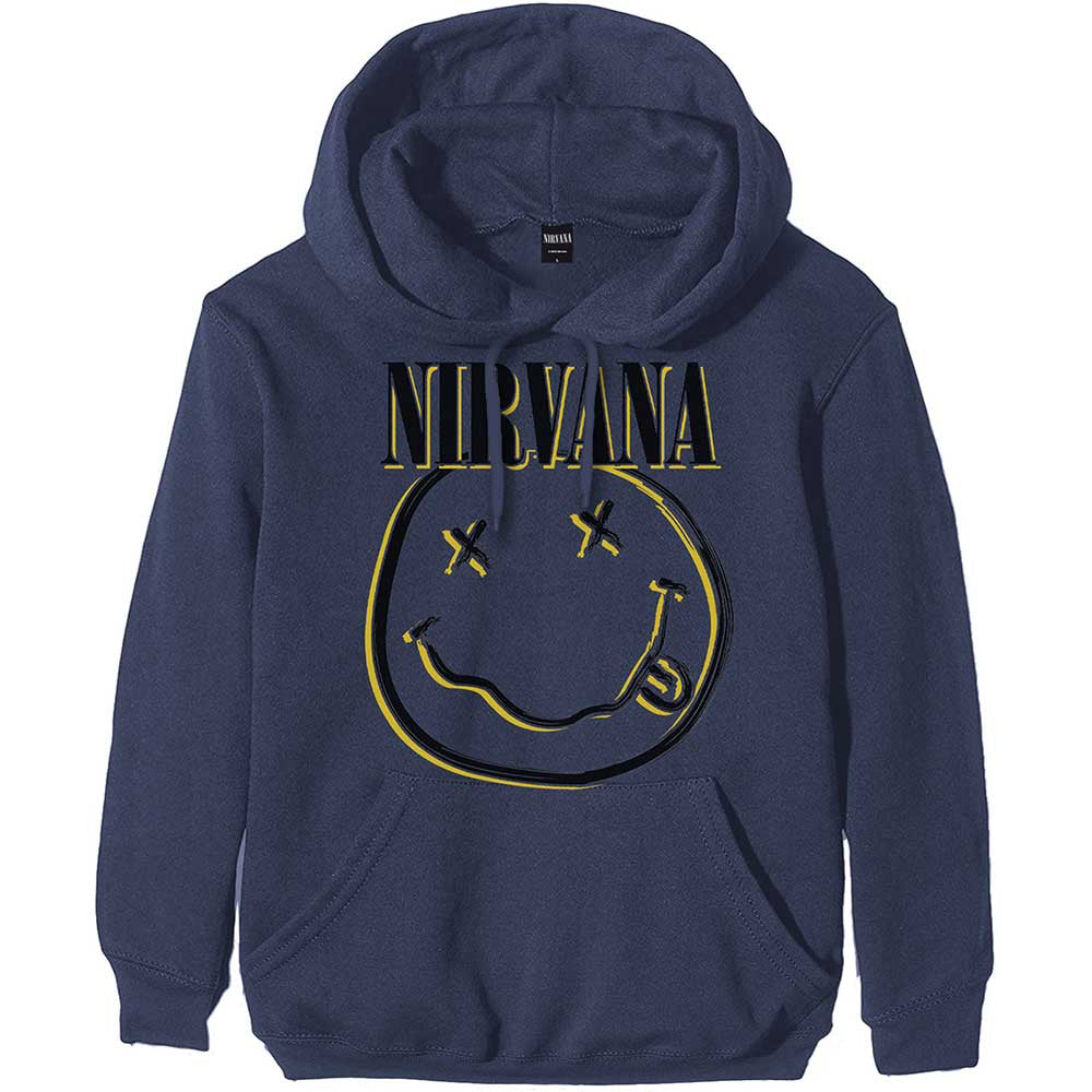 Nirvana - Inverse Smiley - Navy Hooded Sweatshirt