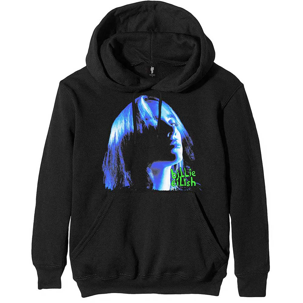 Billie Eilish - Neon Shadow Blue - Pullover Black Hooded Sweatshirt