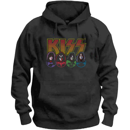 Kiss - Logo, Faces & Icons - Pullover Black Hooded Sweatshirt