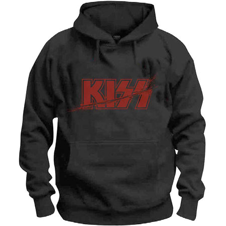 Kiss - Slashed Logo - Pullover Black Hooded Sweatshirt
