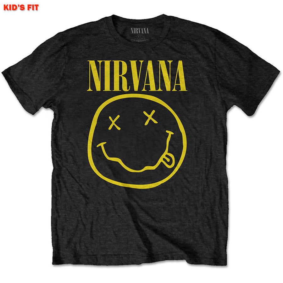 Nirvana-Kurt Cobain - Yellow Smiley-KIDS SIZE Black T-shirt